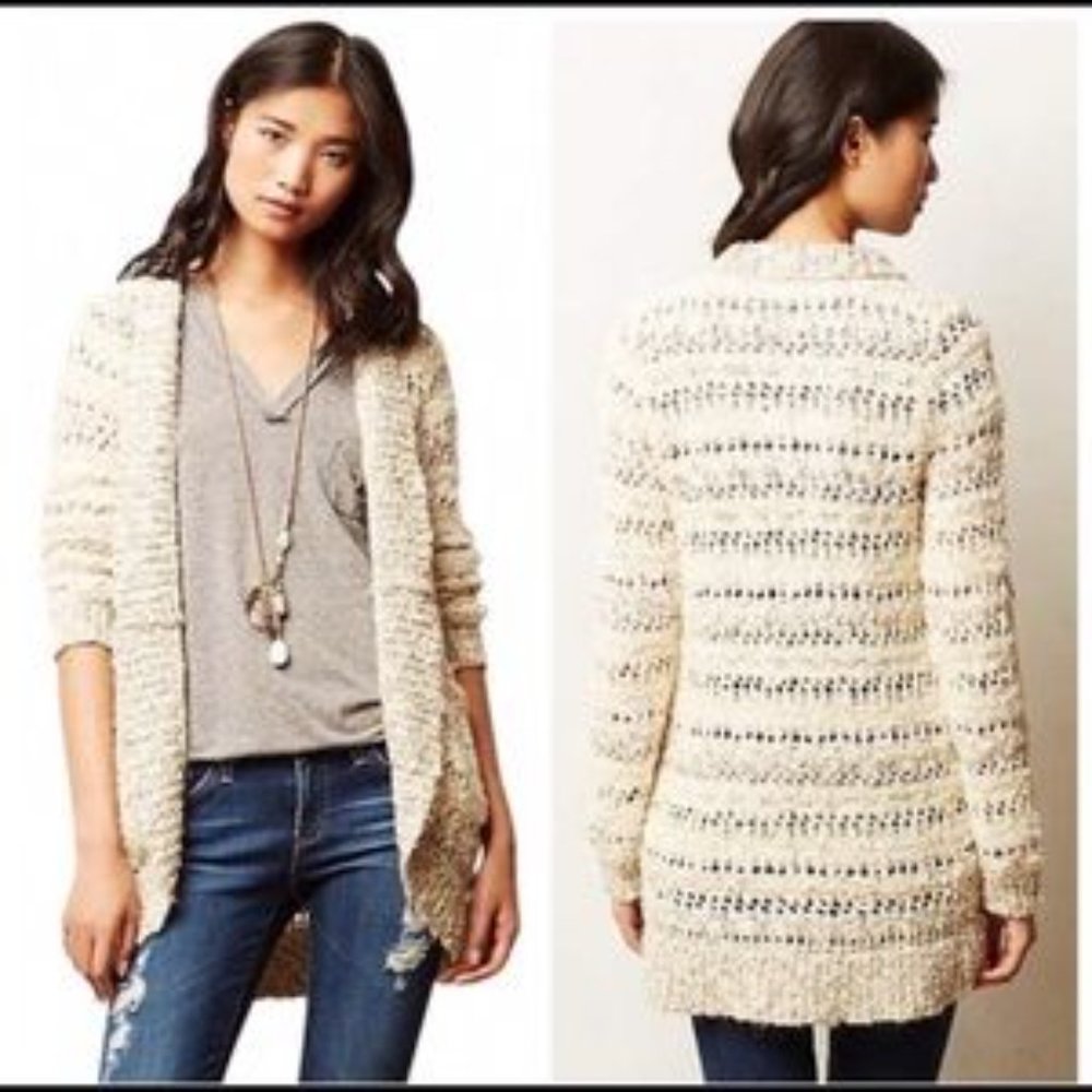 Cream Open-Front Knit Cardigan Sweater